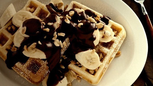 Waffles With Chocolate Banana Nut Topping